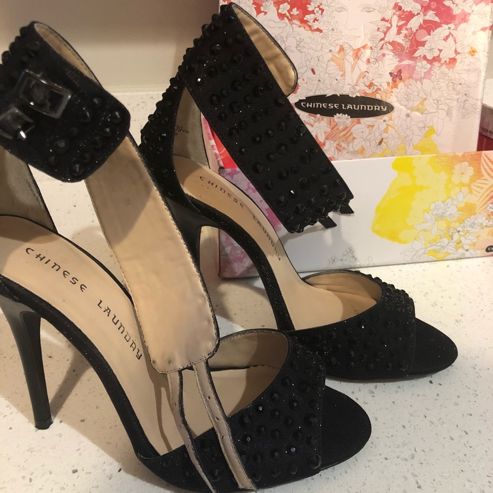 Chinese Laundry black sparkly heels, worn once!